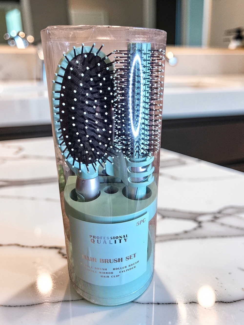 NWT 5-Piece Hair Brush & Mirror Vanity Set -  Blue